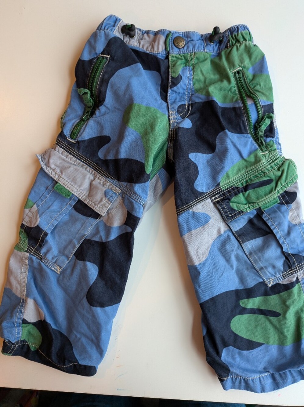 Mini Boden Boys Blue Camo Fleece-Lined Cargo Pants - Size 3Y